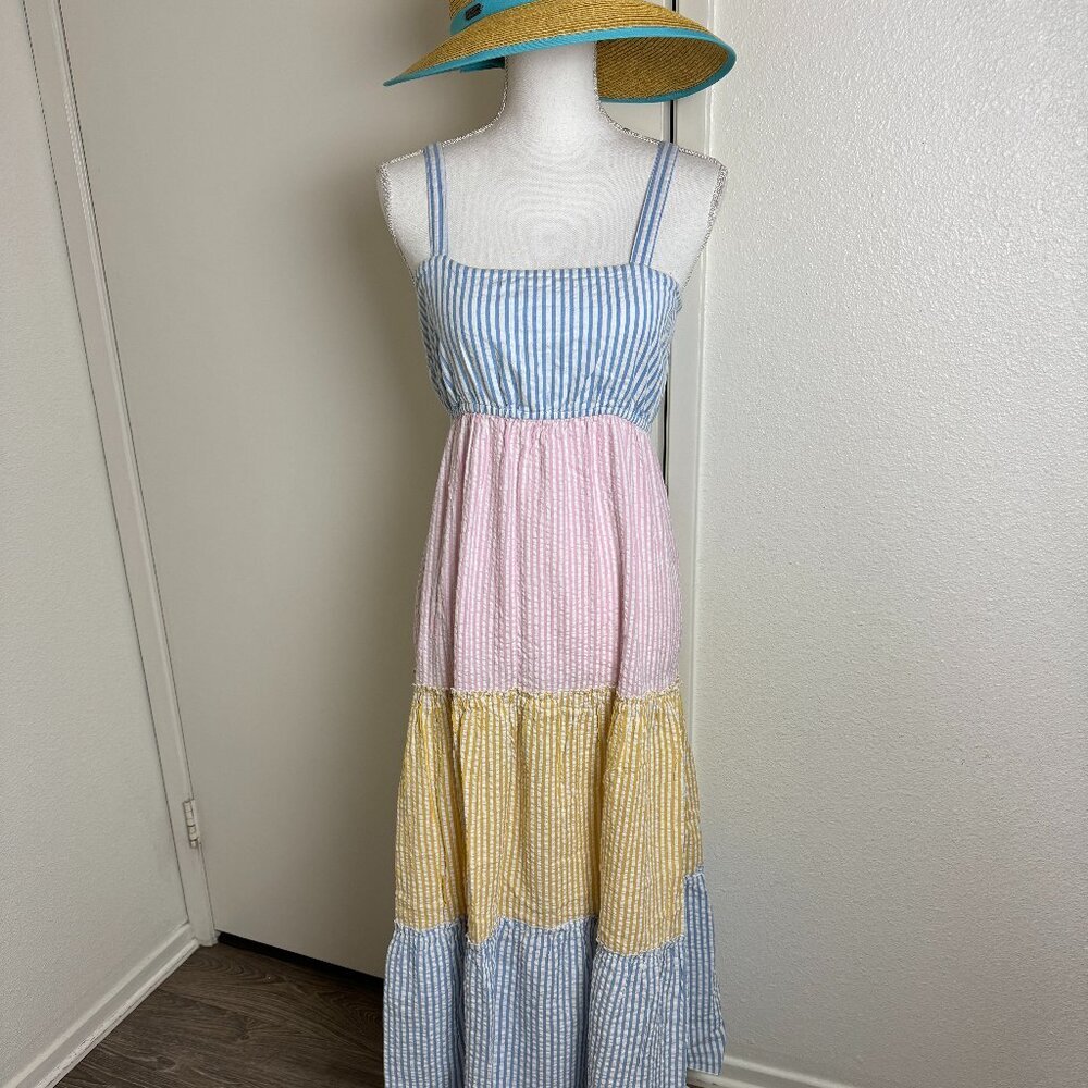 Madison Mathews Cotton Maxi Sun  Dress Pastel Striped Multicolor Sz XS / S